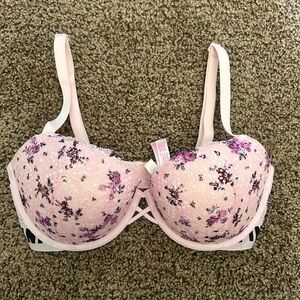 PINK Victoria's Secret Light Pink Floral Lace Push-Up Bra